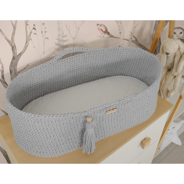 Moseskorb mit Gestell Boho Handmade grau