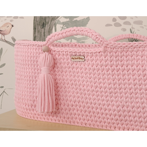 Moseskorb mit Gestell Boho Handmade rosa