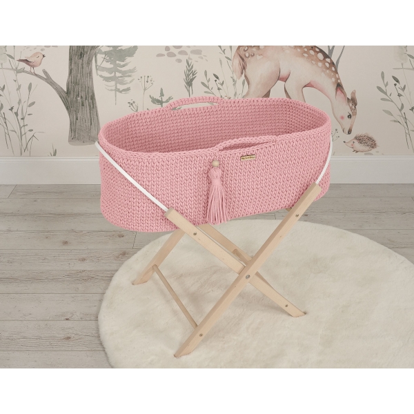Moseskorb mit Gestell Boho Handmade rosa