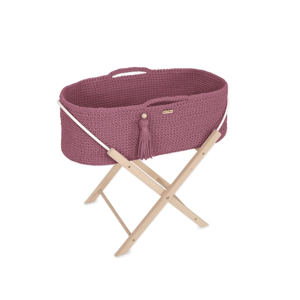 Moseskorb mit Holzgestell Boho Handmade pastellviolett