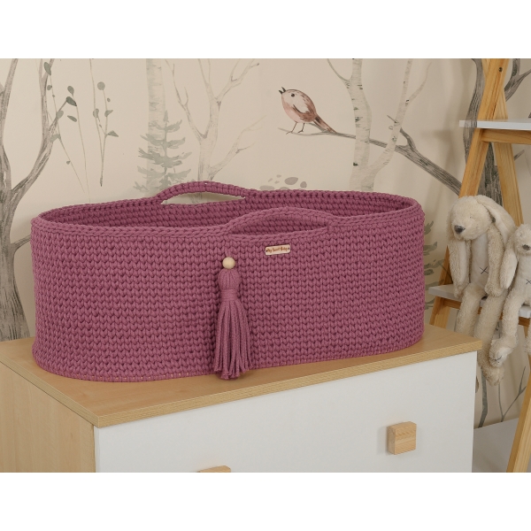 Moseskorb mit Holzgestell Boho Handmade pastellviolett