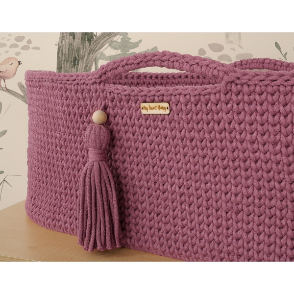 Moseskorb mit Holzgestell Boho Handmade pastellviolett