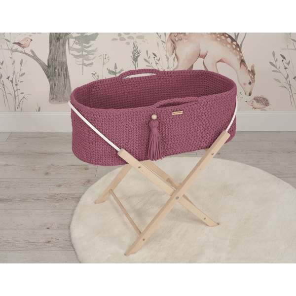 Moseskorb mit Holzgestell Boho Handmade pastellviolett