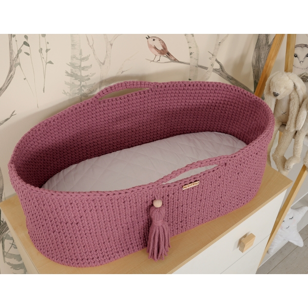 Moseskorb mit Holzgestell Boho Handmade pastellviolett