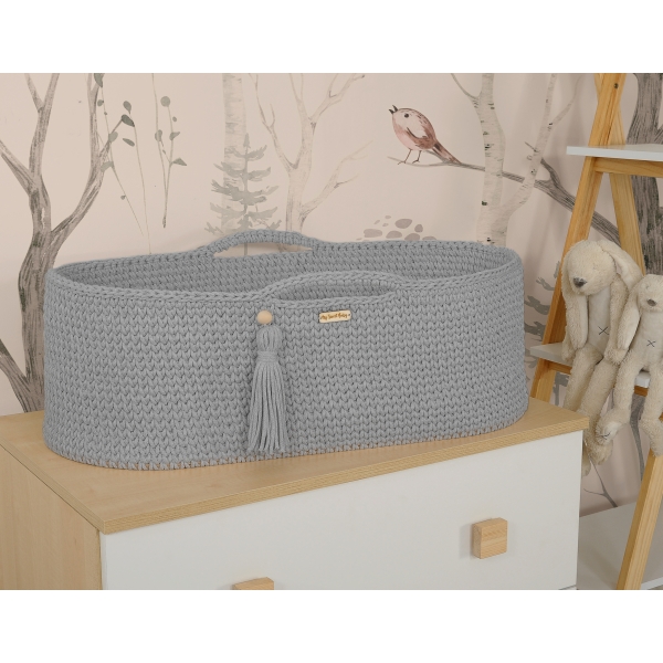 Moseskorb mit Ständer Boho Handmade dunkelgrau