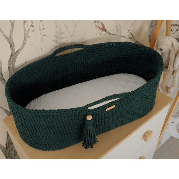 Moseskorb mit Ständer Boho Handmade Flaschengrün