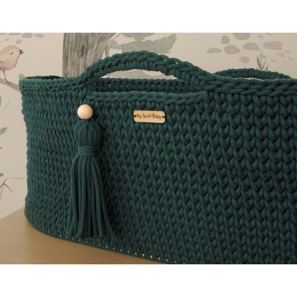Moseskorb mit Ständer Boho Handmade Flaschengrün
