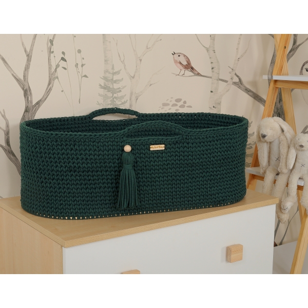 Moseskorb mit Ständer Boho Handmade Flaschengrün