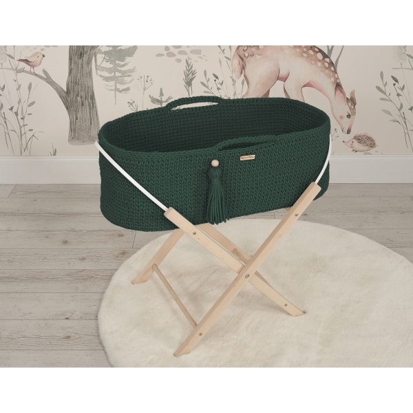 Moseskorb mit Ständer Boho Handmade Flaschengrün