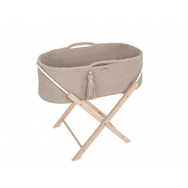 Moseskorb mit Ständer Boho Handmade hell beige