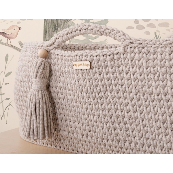 Moseskorb mit Ständer Boho Handmade hell beige
