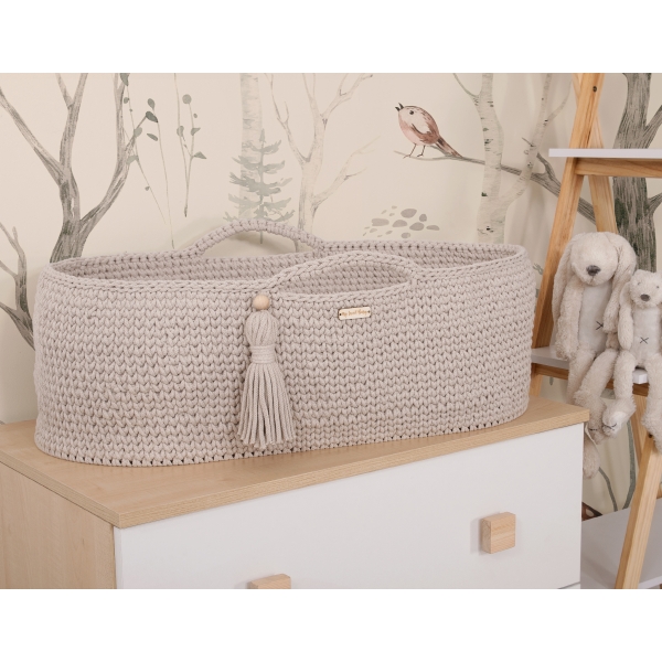 Moseskorb mit Ständer Boho Handmade hell beige