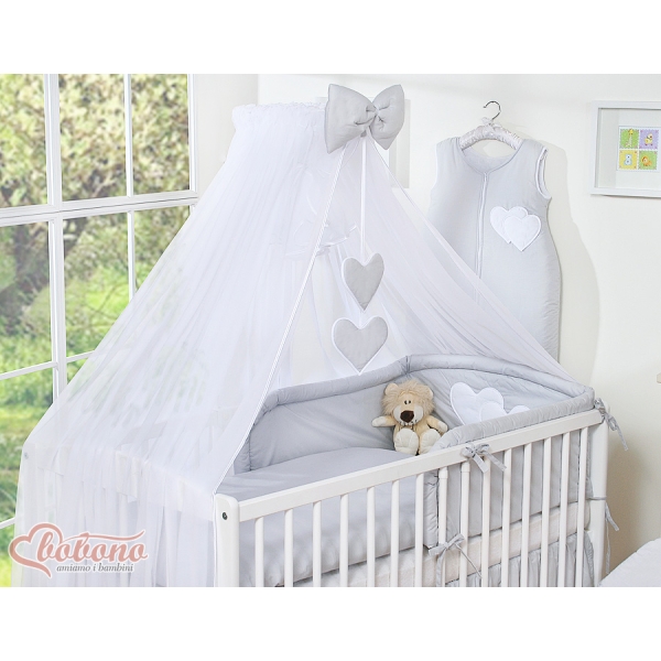 Moskitonetz für Babybett aus Chiffon - Hängende Herzen grau