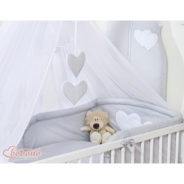 Moskitonetz für Babybett aus Chiffon - Hängende Herzen grau