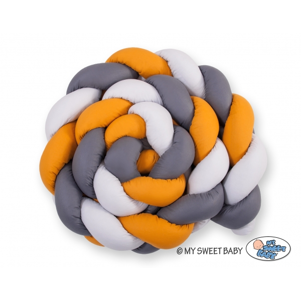 My Sweet Baby Geflochtene Bettschlange Bettumrandung ganz Babybett XXL - grau-honiggelb-anthrazit