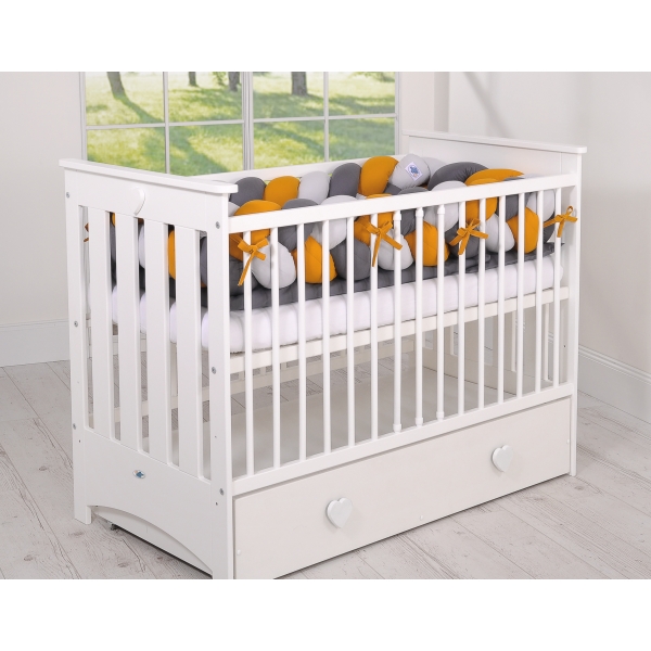 My Sweet Baby Geflochtene Bettschlange Bettumrandung ganz Babybett XXL - grau-honiggelb-anthrazit