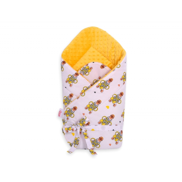 Babyhörnchen Einschlagdecke für Babys minky mit Schleife - gelbe Zebras
