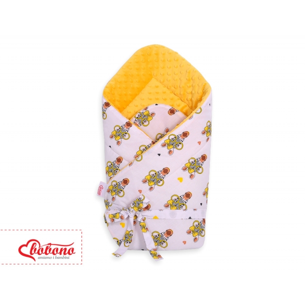 Babyhörnchen Einschlagdecke für Babys minky mit Schleife - gelbe Zebras