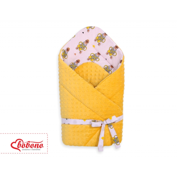 Babyhörnchen Einschlagdecke für Babys minky mit Schleife - gelbe Zebras