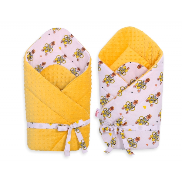 Babyhörnchen Einschlagdecke für Babys minky mit Schleife - gelbe Zebras