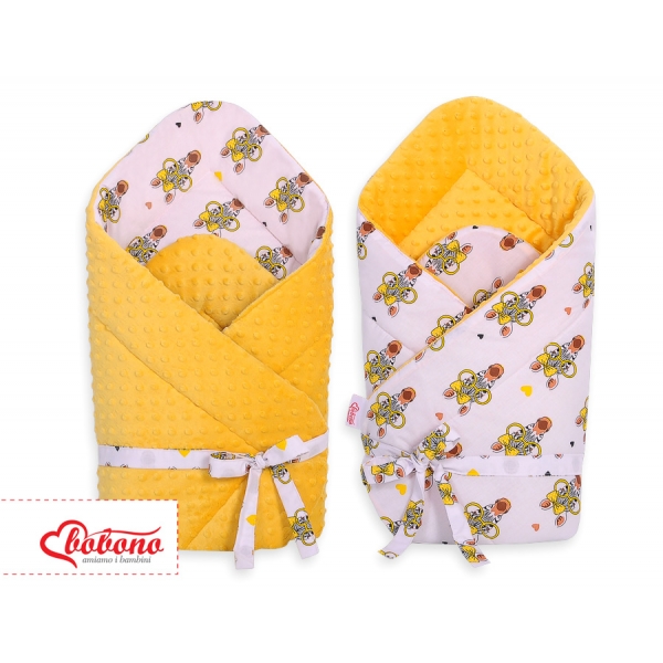 Babyhörnchen Einschlagdecke für Babys minky mit Schleife - gelbe Zebras