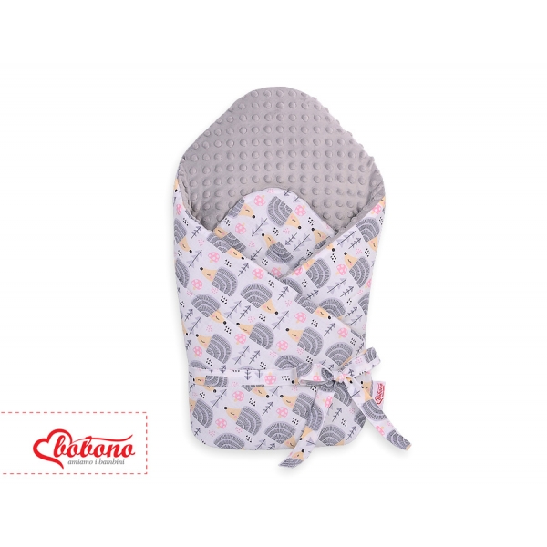Babyhörnchen für Babys minky mit Steifen Einlage mit Schleife - Igel grau