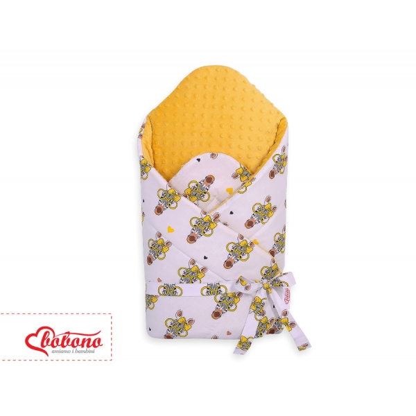 Babyhörnchen Einschlagdecke für Babys mit Steifen Einlage mit Schleife - gelbe Zebras