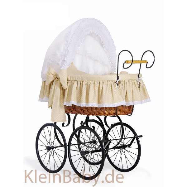 Stubenwagen Baby Christine Weiß Beige Natur Weide