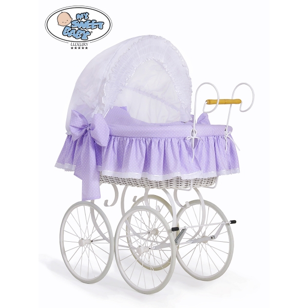 Nostalgiestubenwagen Christine - Weiß - lila mit Stickerei