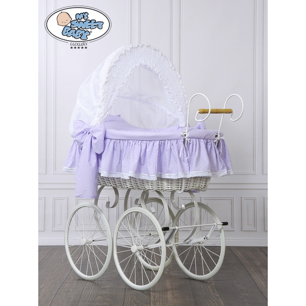 Nostalgiestubenwagen Christine - Weiß - lila mit Stickerei
