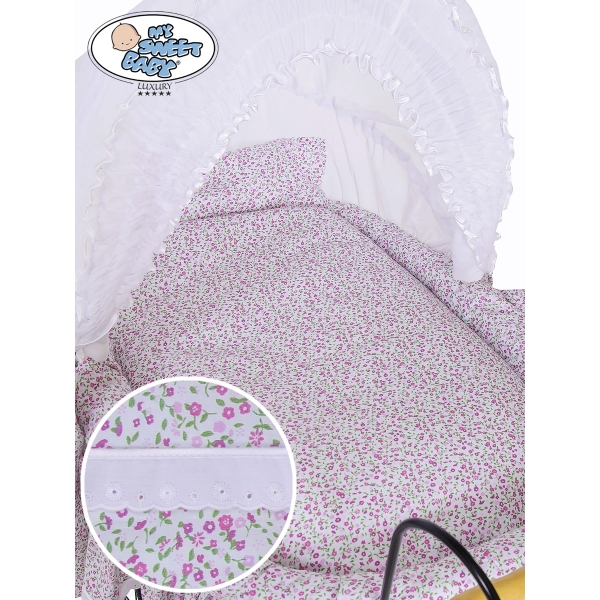 Nostalgiestubenwagen Jasmine - Weiß rosa mit Stickerei My Sweet Baby