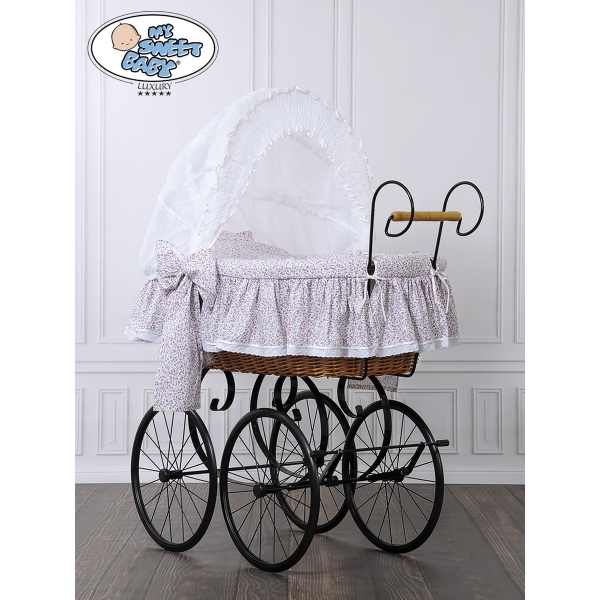 Nostalgiestubenwagen Jasmine - Weiß rosa mit Stickerei My Sweet Baby