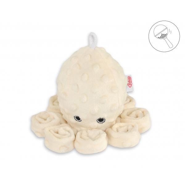 Oktopus Plüschtier mit Rassel - creme - Polka Dot Minky