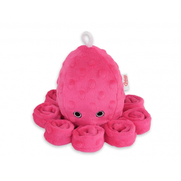 Oktopus Plüschtier mit Rassel - Fuchsie - Polka Dot Minky
