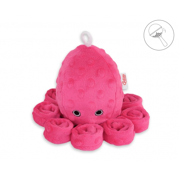 Oktopus Plüschtier mit Rassel - Fuchsie - Polka Dot Minky