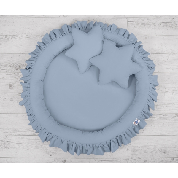 Pastellblau Betthimmel + Rüschennestchen + Kissen