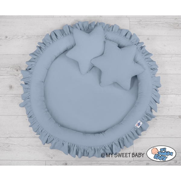 Pastellblau Betthimmel + Rüschennestchen + Kissen