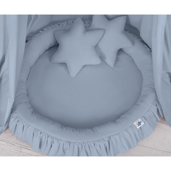 Pastellblau Betthimmel + Rüschennestchen + Kissen