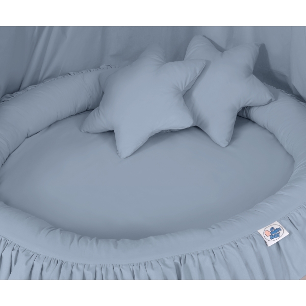Pastellblau Betthimmel + Rüschennestchen + Kissen