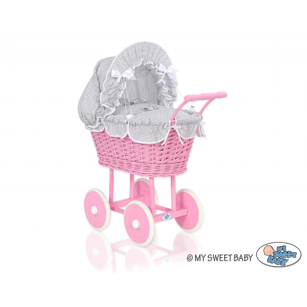 Pink Weide Puppenwagen Bettwäsche Grau mit Weiß Punktemuster nr 51699-535