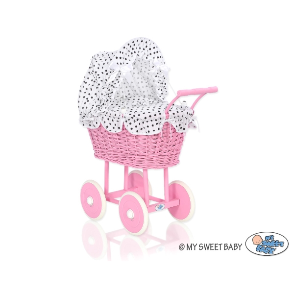 Pink Weide Puppenwagen Bettwäsche Weiß mit Schwarz Punktemuster nr 51699-738