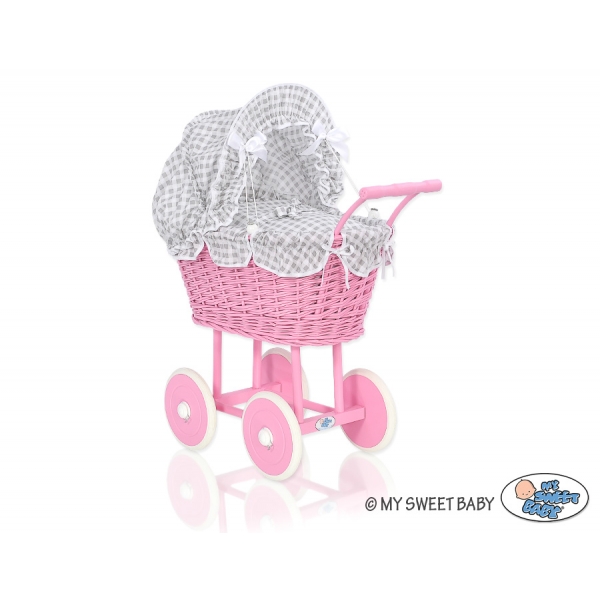 Pink Weidenkorb Vintage Puppenwagen
