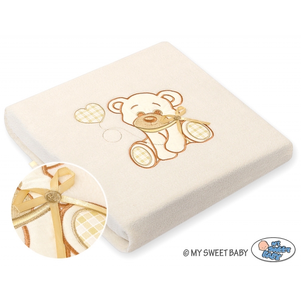 Polar Fleece Babydecke - Bär mit Schleife creme