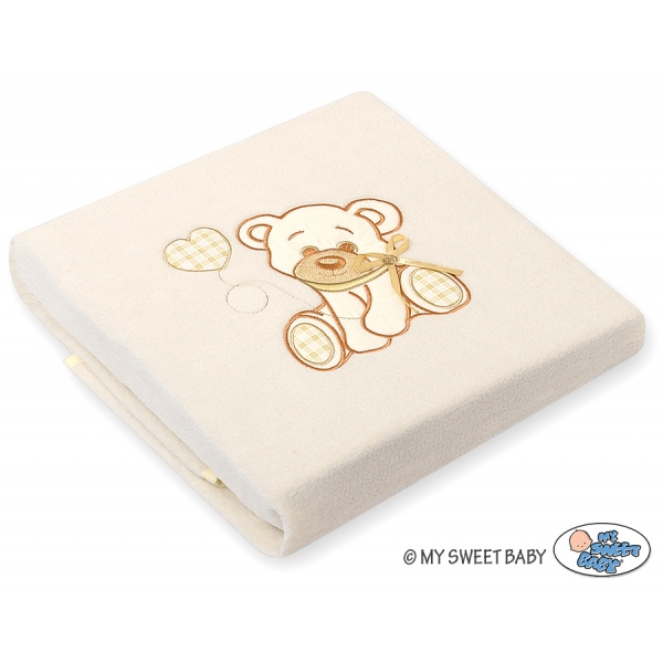 Polar Fleece Babydecke - Bär mit Schleife creme