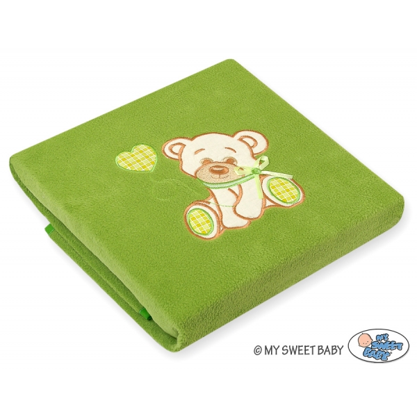 Polar Fleece Babydecke - Bär mit Schleife grün