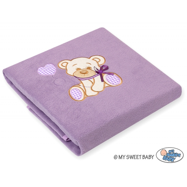 Polar Fleece Babydecke - Bär mit Schleife lila