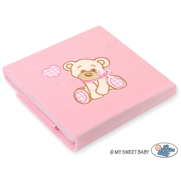 Polar Fleece Babydecke - Bär mit Schleife rosa