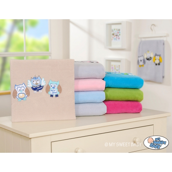 Polar Fleece Babydecke - Eulen Bigi Zibi & Adele - beige