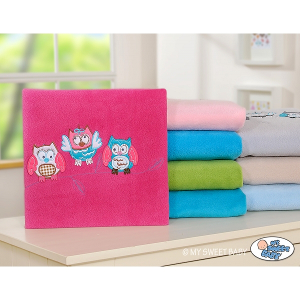 Polar Fleece Babydecke - Eulen Bigi Zibi & Adele - dunkel rosa