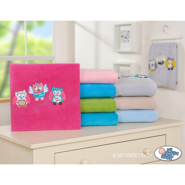 Polar Fleece Babydecke - Eulen Bigi Zibi & Adele - dunkel rosa